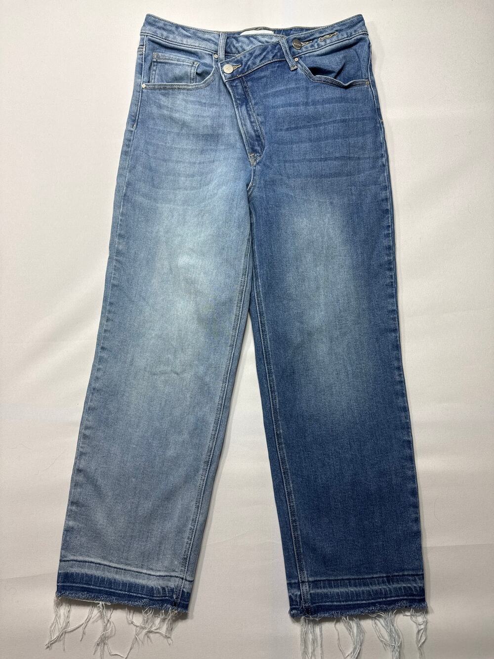Risen Jeans Women's Crossover Waist Two-Tone Straight Leg‎ Jeans - 11/30 (29x25)